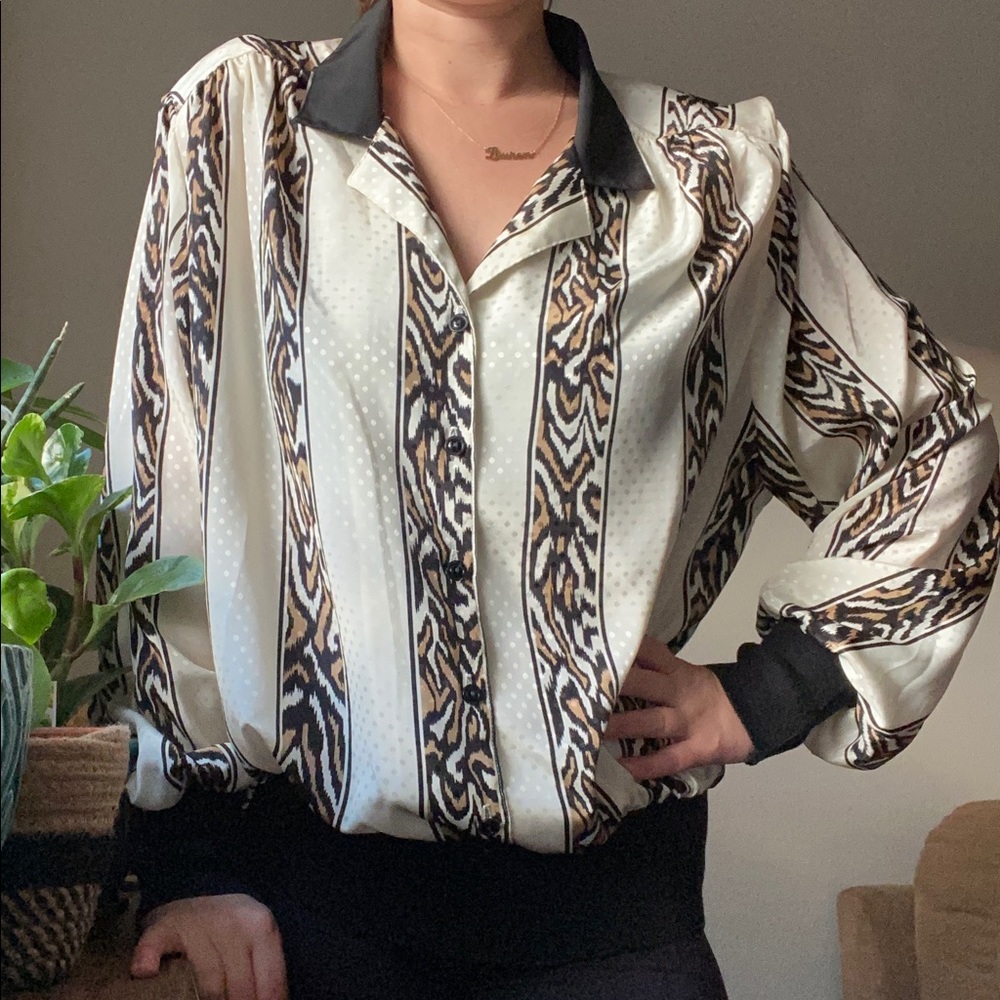Tiger Stripe White Silky Vintage Blouse